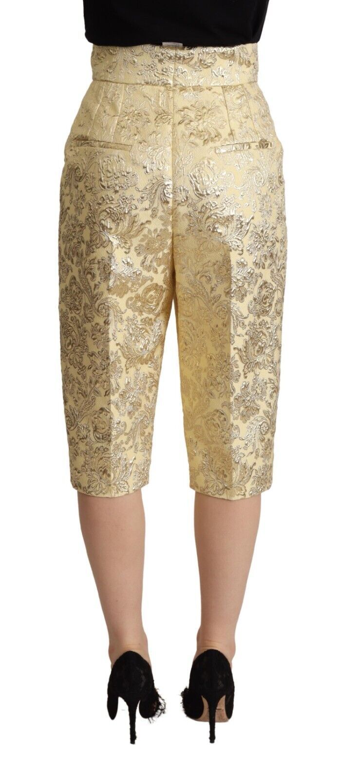 Dolce & Gabbana Beige Floral Brocade High Waist Trouser Cropped Women's Pants