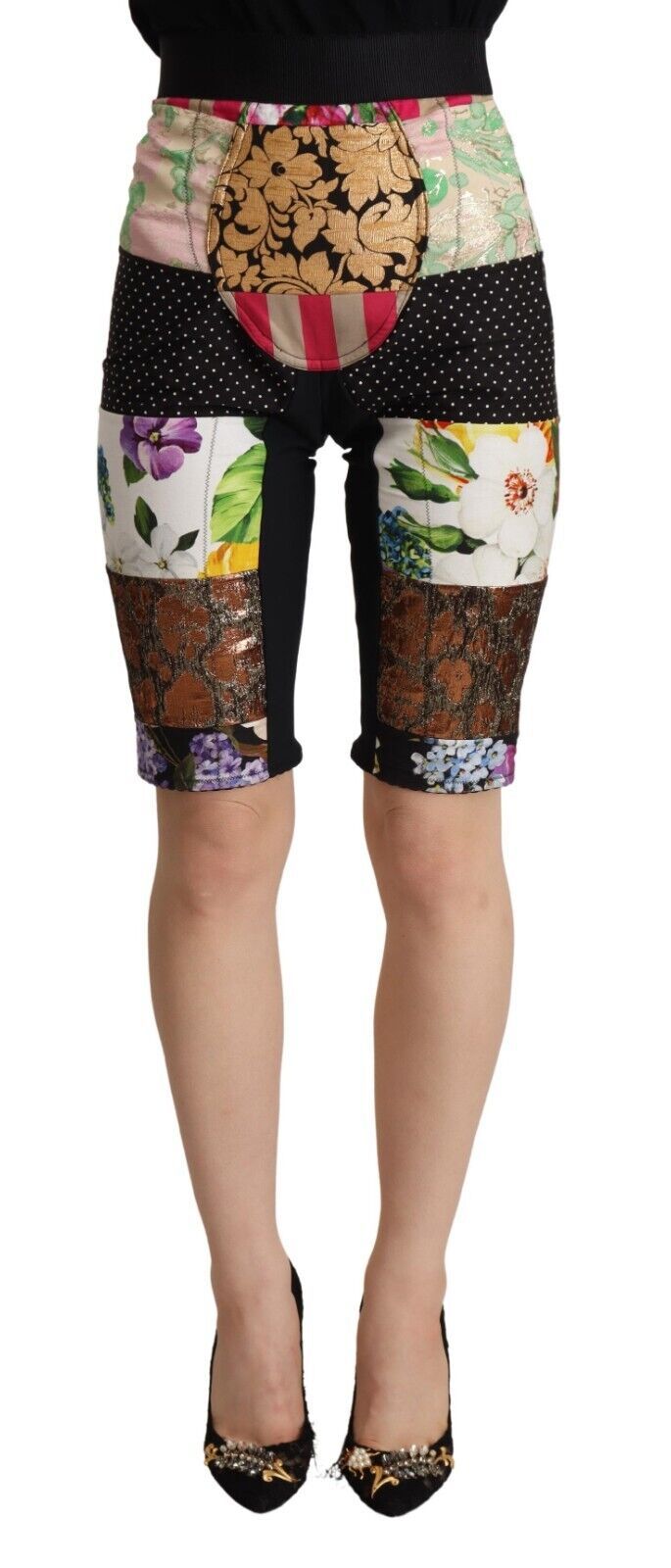 Dolce & Gabbana Multicolor Patchwork High Waist Cropped Women's Pants
