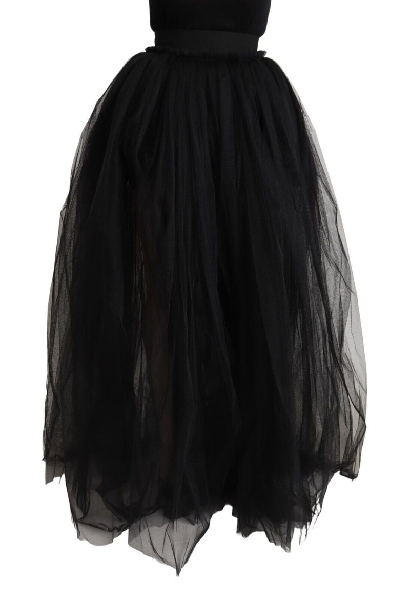 Dolce & Gabbana Black Nylon High Waist Long A-line Tulle Women's Skirt
