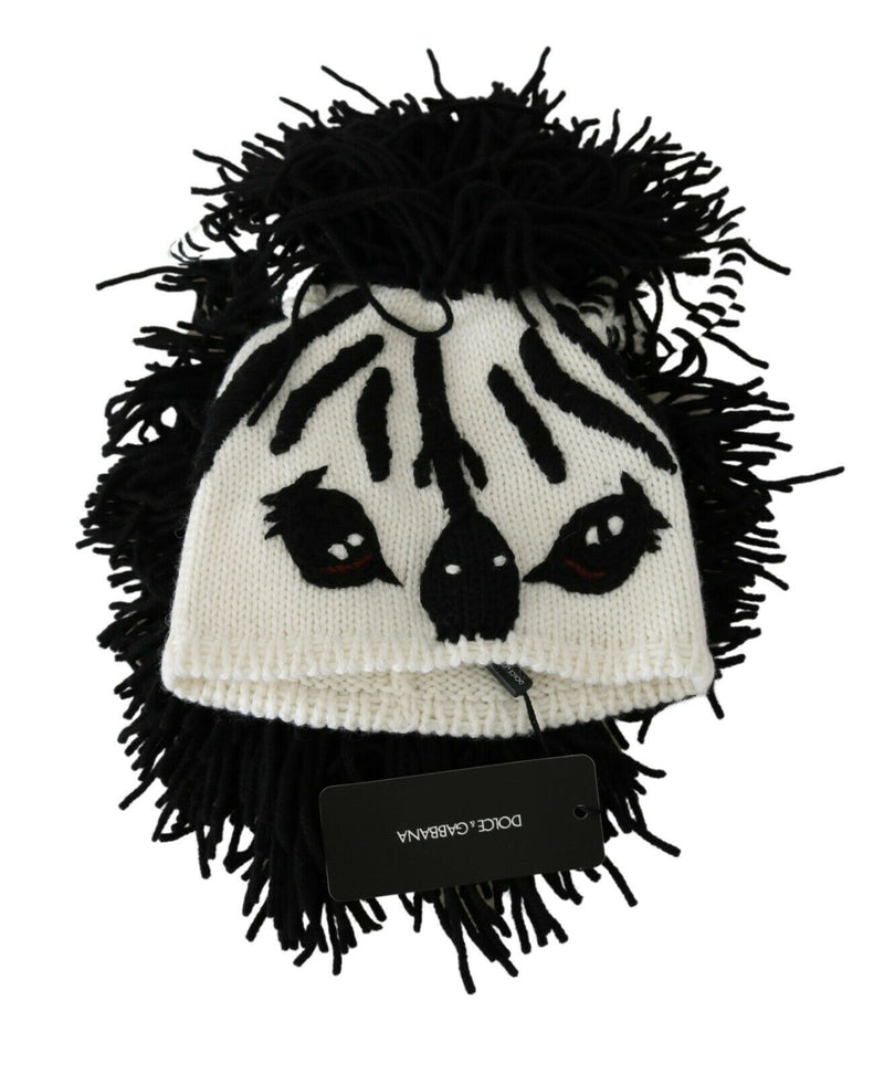 Dolce & Gabbana Black and White Knitted Cashmere Women's Beanie