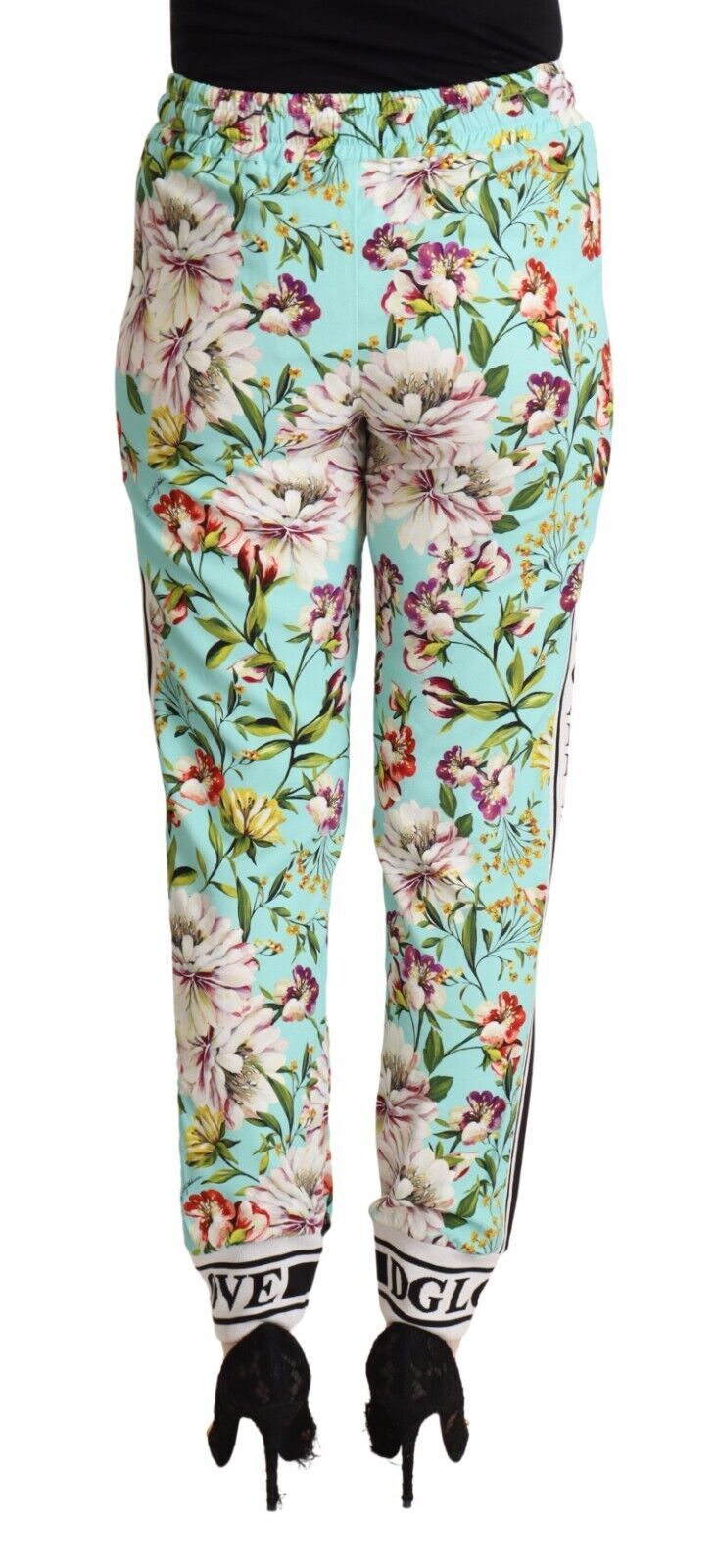 Dolce & Gabbana Green Floral Print Mid Waist Trouser Jogger Women's Pants