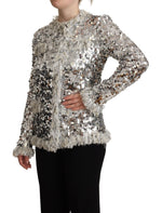 Dolce & Gabbana Silver Sequined Shearling Long Sleeves Women's Jacket