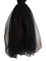 Dolce & Gabbana Black Nylon High Waist Long A-line Tulle Women's Skirt