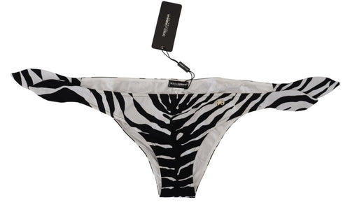Dolce & Gabbana White Swimwear Zebra Side Tie Bottom Women's Swimsuit
