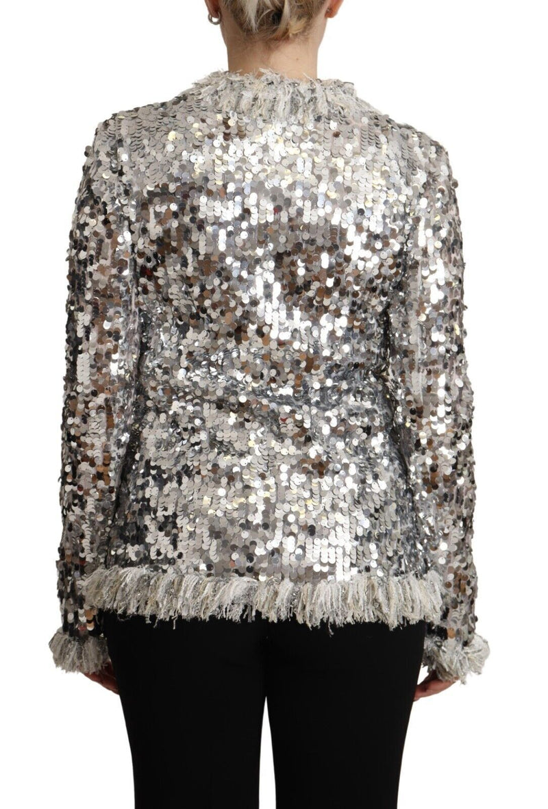 Dolce & Gabbana Silver Sequined Shearling Long Sleeves Women's Jacket