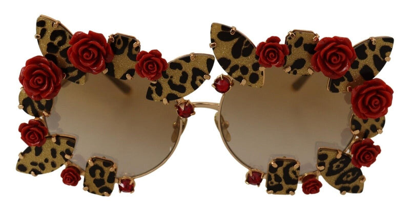Dolce & Gabbana Elegant Round Metal Sunglasses with Rose Women's Detail