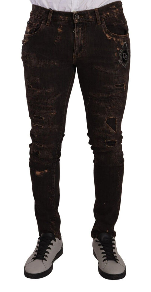 Dolce & Gabbana Brown Distressed Slim Fit Skinny Men's Jeans