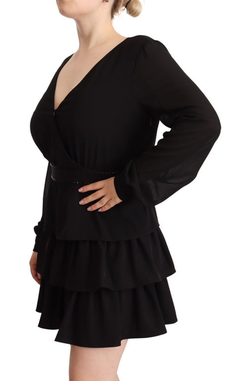 Liu Jo Black Polyester Long Sleeves V-neck Mini A-line Women's Dress