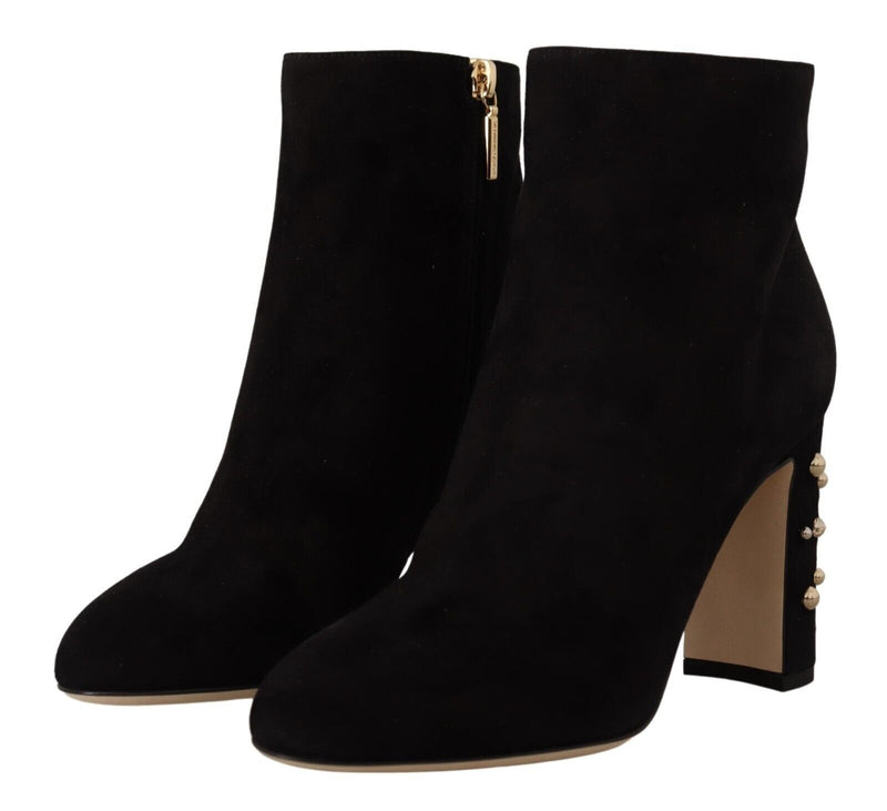 Dolce & Gabbana Elegant Suede Ankle Boots with Crystal Women's Embellishment