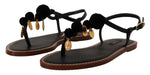 Dolce & Gabbana Black Leather Coins Flip Flops Sandals Women's Shoes
