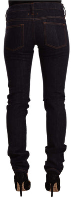 GF Ferre Black Mid Waist Cotton Denim Skinny Women's Jeans