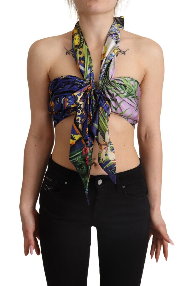 Dolce & Gabbana Multicolor Foulard Silk Halter Cropped Women's Top