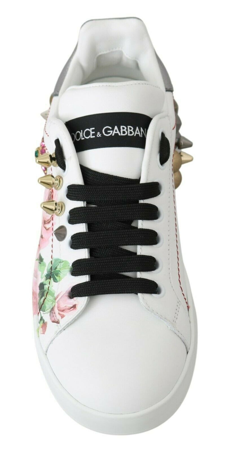 Dolce & Gabbana Floral Crystal-Embellished Leather Women's Sneakers