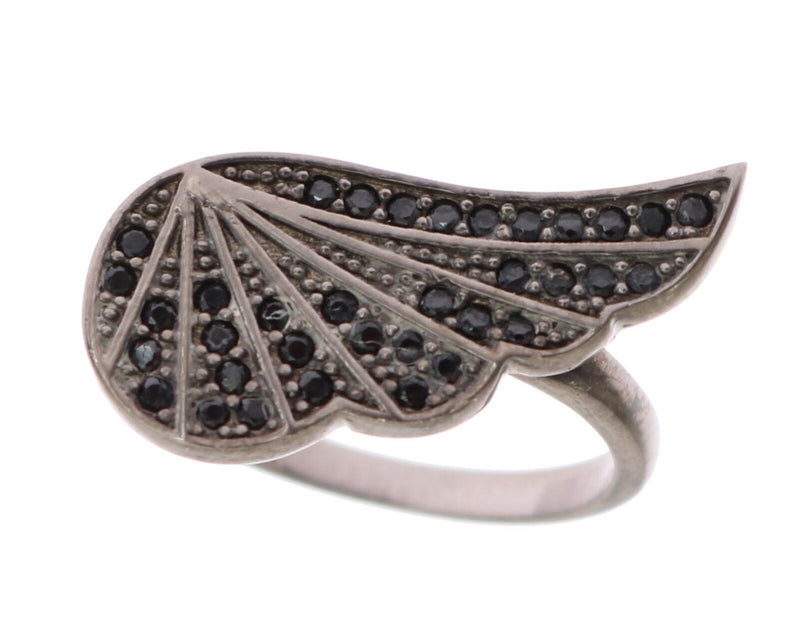 Nialaya Black Rhodium Silver Crystal Women's Ring