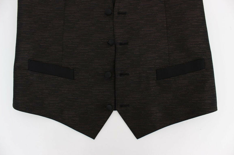 Dolce & Gabbana Elegant Brown Black Wool Blend Dress Men's Vest