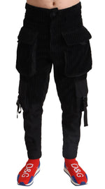 Dolce & Gabbana Black Cotton Skinny Corduroy Cargo Men's Pants