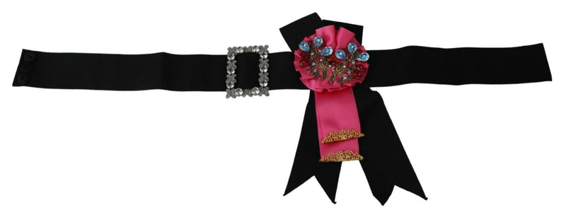Dolce & Gabbana Elegant Floral Crystal Ribbon Waist Women's Belt
