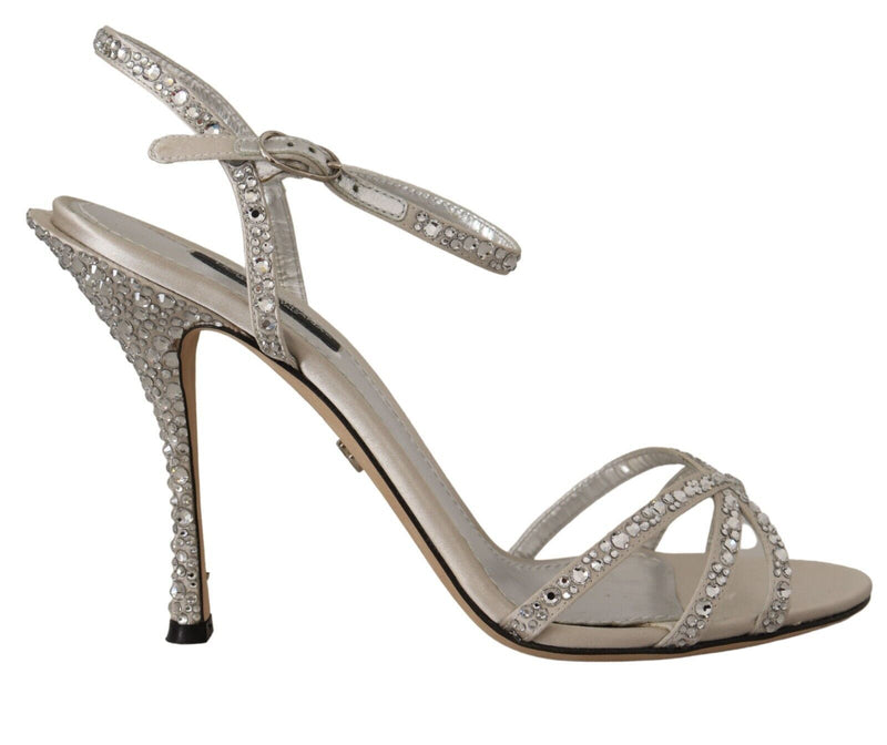 Dolce & Gabbana Silver Crystal Covered Ankle Strap Sandals Women's Shoes