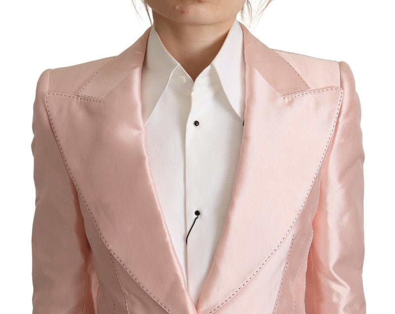 Dolce & Gabbana Pink Satin Long Sleeves Blazer Coat Women's Jacket