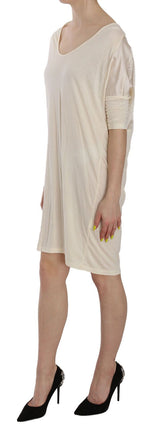 Costume National Chic Cream A-Line Elbow Sleeve Women's Dress