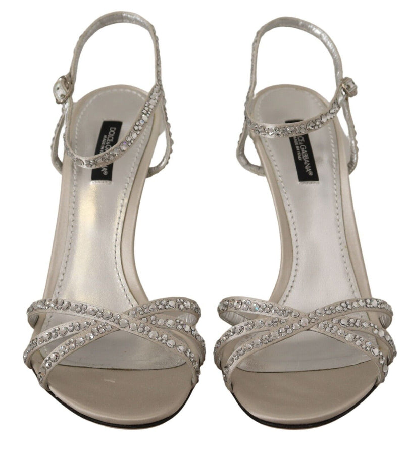 Dolce & Gabbana Silver Crystal Covered Ankle Strap Sandals Women's Shoes