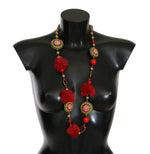 Dolce & Gabbana Exquisite Red Fur Crystal Torero Waist Women's Belt