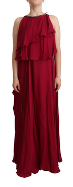 PLEIN SUD Elegant Silk Sleeveless Ruffled Maxi Women's Dress
