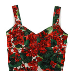 Dolce & Gabbana Red Geranium Print Viscose Sweetheart Cropped Women's Top