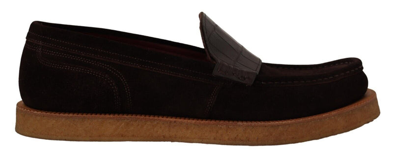 Dolce & Gabbana Brown Suede Leather Slip On Flats Moccasin Men's Shoes