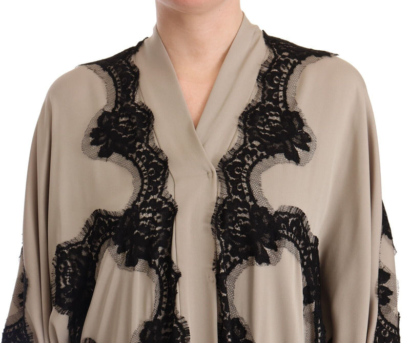 Dolce & Gabbana Beige Silk Lace Abaya Long Kaftan Women's Dress