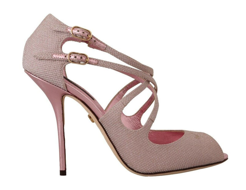 Dolce & Gabbana Pink Glitter Peep Toe High Heels Women's Sandals
