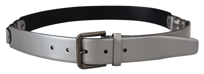 Dolce & Gabbana Chic Silver Leather Belt with Metal Men's Buckle