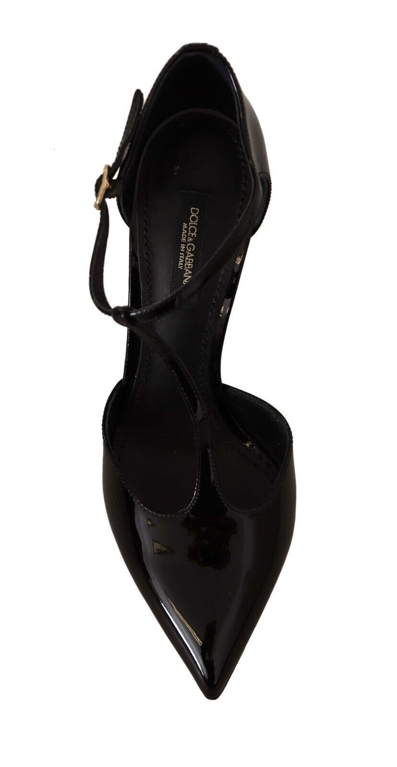 Dolce & Gabbana Elegant Black Leather T-Strap Heels Women's Sandals
