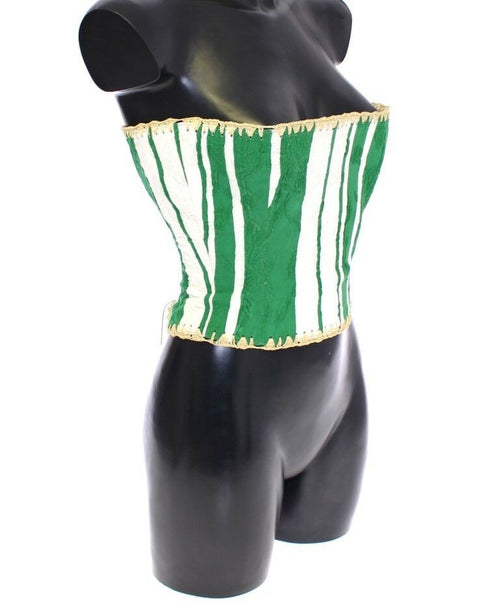 Dolce & Gabbana Green Striped Corset  Woven Raffia Waist Women's Belt