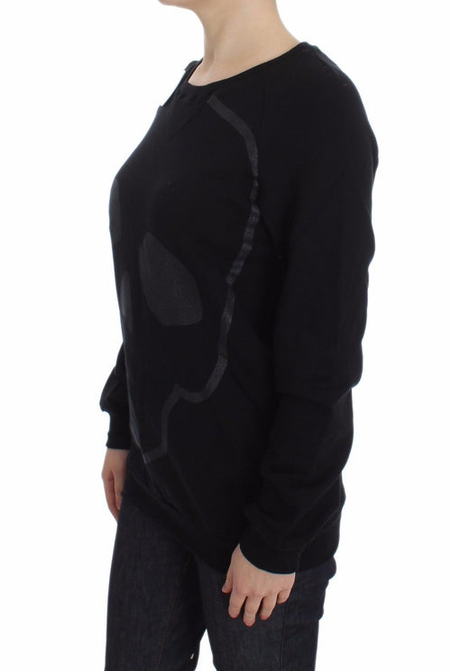 Exte Chic Skull Motif Crew-Neck Cotton Women's Sweater