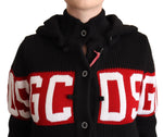 GCDS Black Cashmere Hooded Button Down Logo Cardigan Women's Jacket