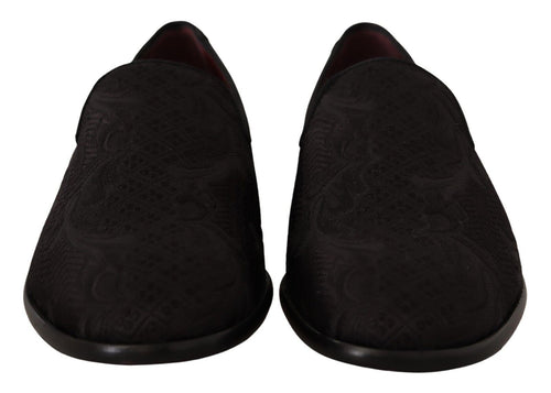 Dolce & Gabbana Black Floral Brocade Slippers Loafers Men's Shoes