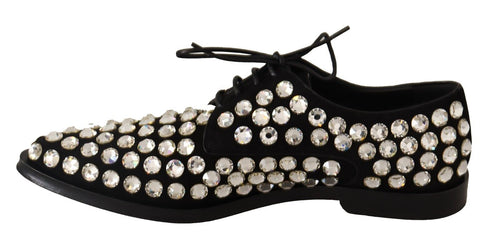 Dolce & Gabbana Black Leather Crystals Lace Up Formal Women's Shoes