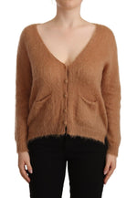 PINK MEMORIES Chic Brown Knit Cardigan with Front Button Women's Closure