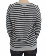 Exte Chic Gray Striped Crew-Neck Women's Sweater