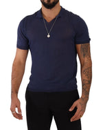 Daniele Alessandrini Navy Blue Linen Collared Men's T-shirt