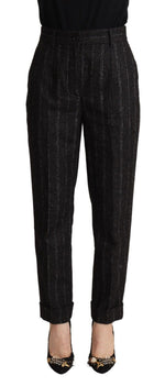 Dolce & Gabbana Black Striped High Waist Tapered Women's Pants