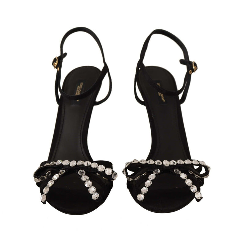 Dolce & Gabbana Elegant Black Viscose Ankle Strap Sandals with Women's Crystals