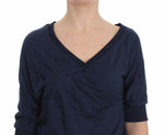 Exte Blue Cotton Top Pullover Deep V-neck Women Women's Sweater