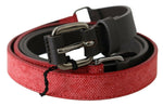 Costume National Red Brown Leather Silver Logo Buckle Waist Women's Belt
