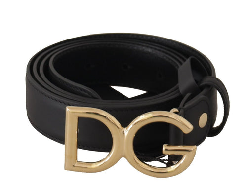 Dolce & Gabbana Black Leather Gold Metal DG Logo Waist Buckle Women's Belt