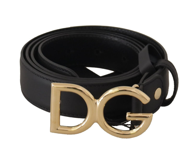 Dolce & Gabbana Elegant Black Leather Belt with Engraved Women's Buckle