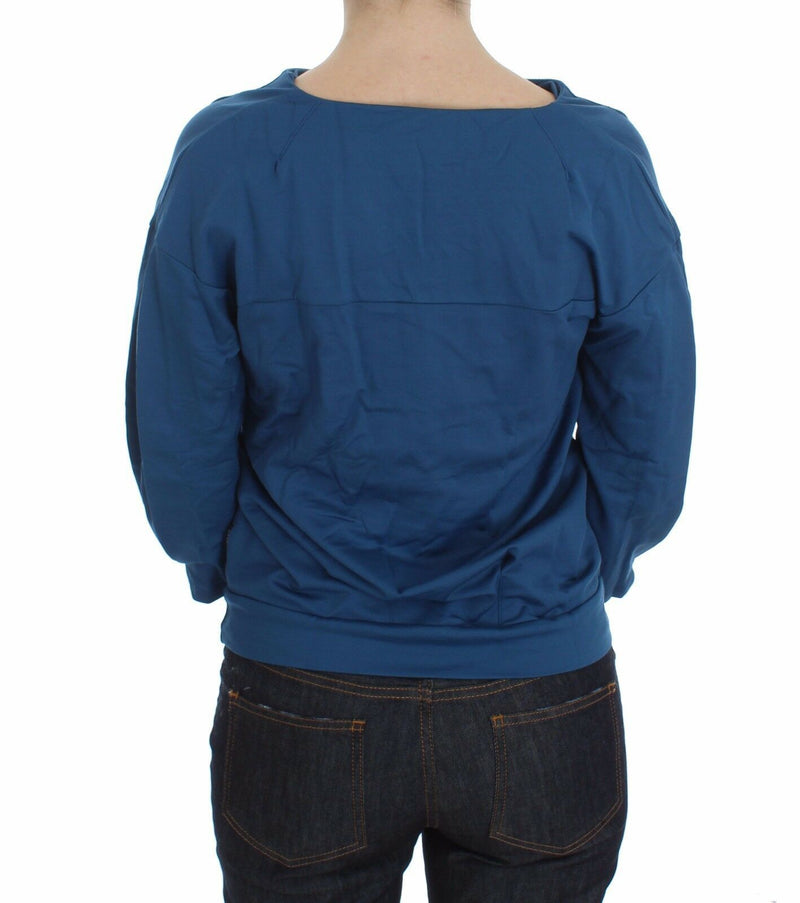 Exte Blue Cotton Top Pullover Deep V-neck Women Women's Sweater