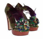 Dolce & Gabbana Green Leather Crystal Platform Sandal Women's Shoes