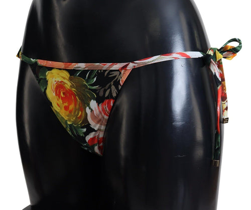 Dolce & Gabbana Black Floral Beachwear Swimsuit Bottom Women's Bikini